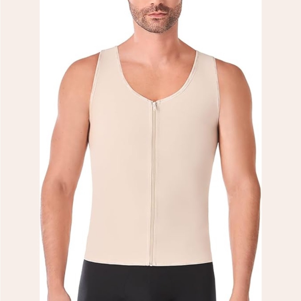 NEW Never Used 2 PC Black & Nude Ann Chery Men's Beige Compression Tank Top -